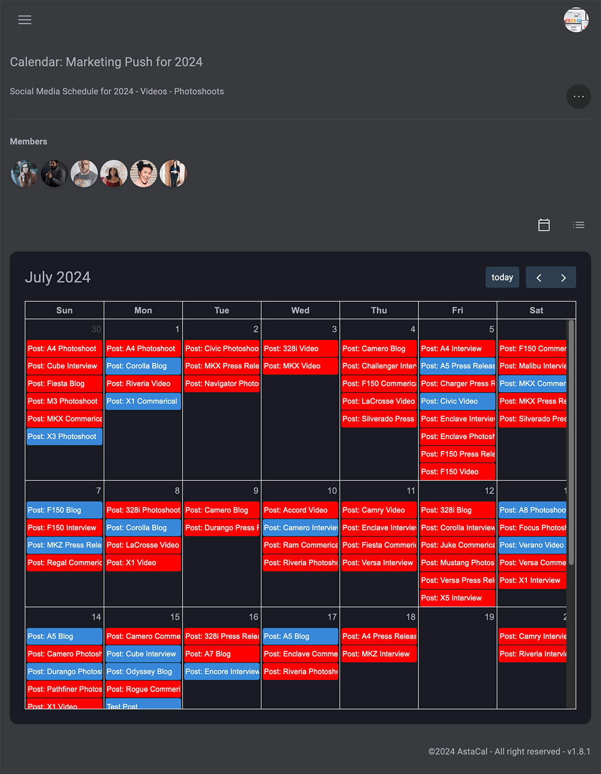 Marketing calendar view